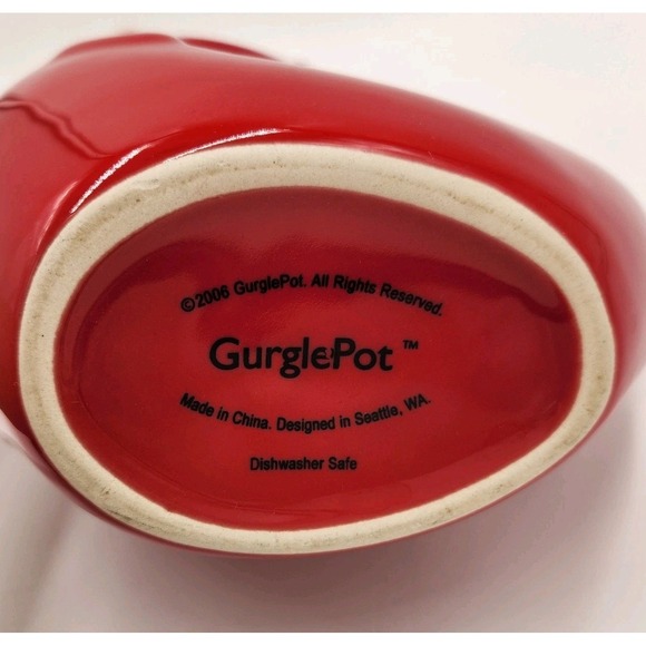 Gurgle Pot - Fish Shaped - Red - 9.25" Tall Water Pitcher/Vase - Stoneware 2006 - Picture 8 of 9